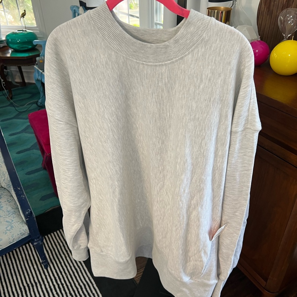 Free People Light Gray Mockneck Crewneck Sweatshirt